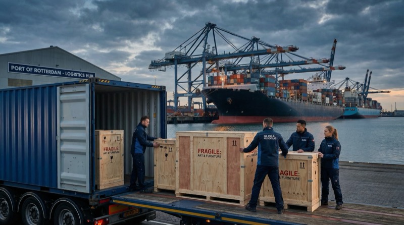Overzeese verhuizing - containerschip in de haven voor internationaal transport